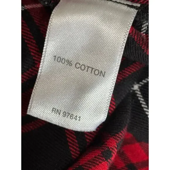 J Jill Button Down Flannel Tunic Shirt Sz XL Mixed Plaid Red Black Curved Hem - Picture 4 of 7